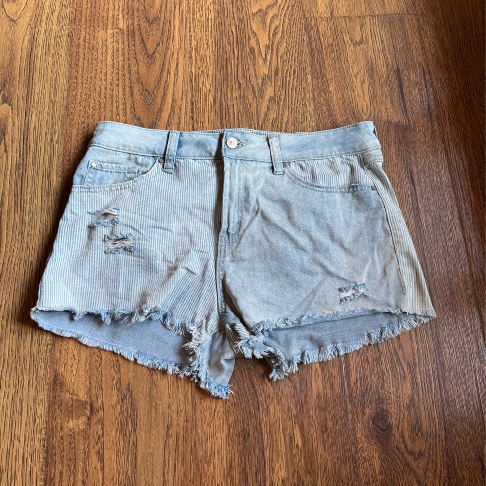 Rewash Light blue denim shorts with stripes